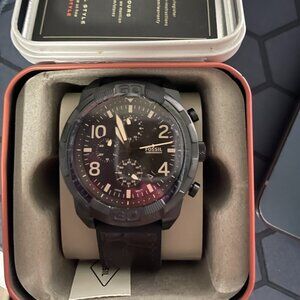 Fossil Bronson Chronograph Black Eco Leather Watch FS5713 *NEW* RD Blk Blk
